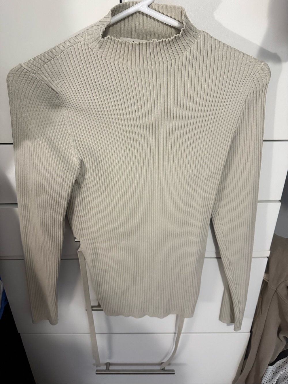 Babaton Ribbed Mock Neck Long Sleeve Top - Light Beige